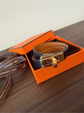Hermès Kelly Double Tour Bracelet - Gold Hardware and Black Lizard
